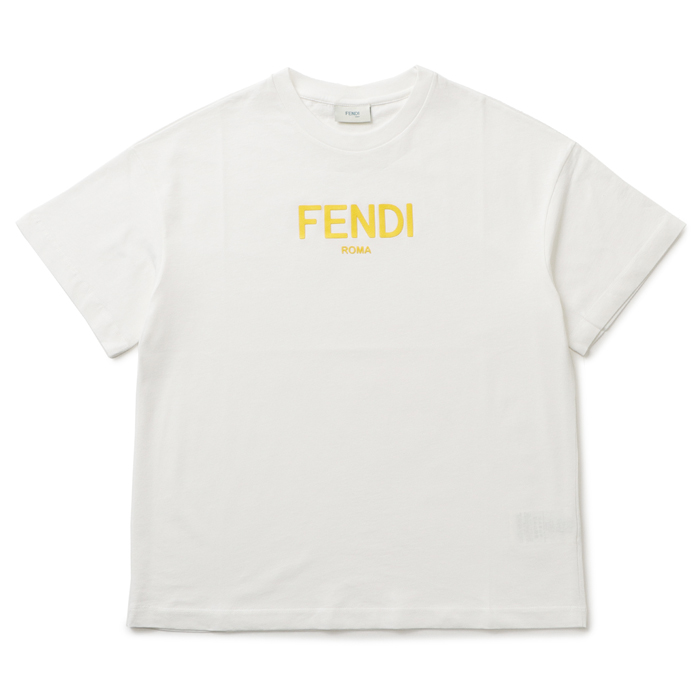フェンディ FENDI 大人もOK キッズ Tシャツ FENDI ROMA ロゴプリント 半袖シャツ カットソー JUI137 7AJ F0TU9